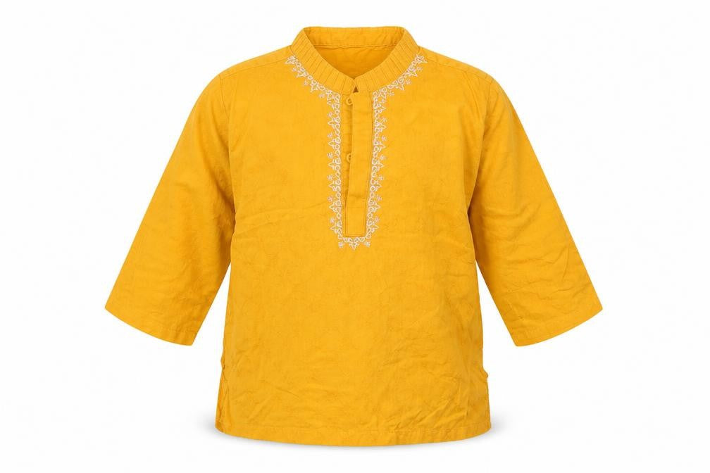 Front view of Minnie Minors boys’ orange basic dress shirt, size 9-12, months