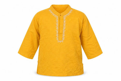 Front view of Minnie Minors boys’ orange basic dress shirt, size 9-12, months