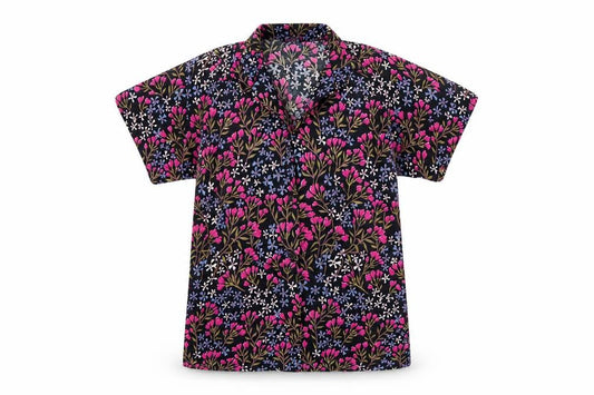 Front view of bambie house women’s multicoloured floral basic button-up, size UK 10