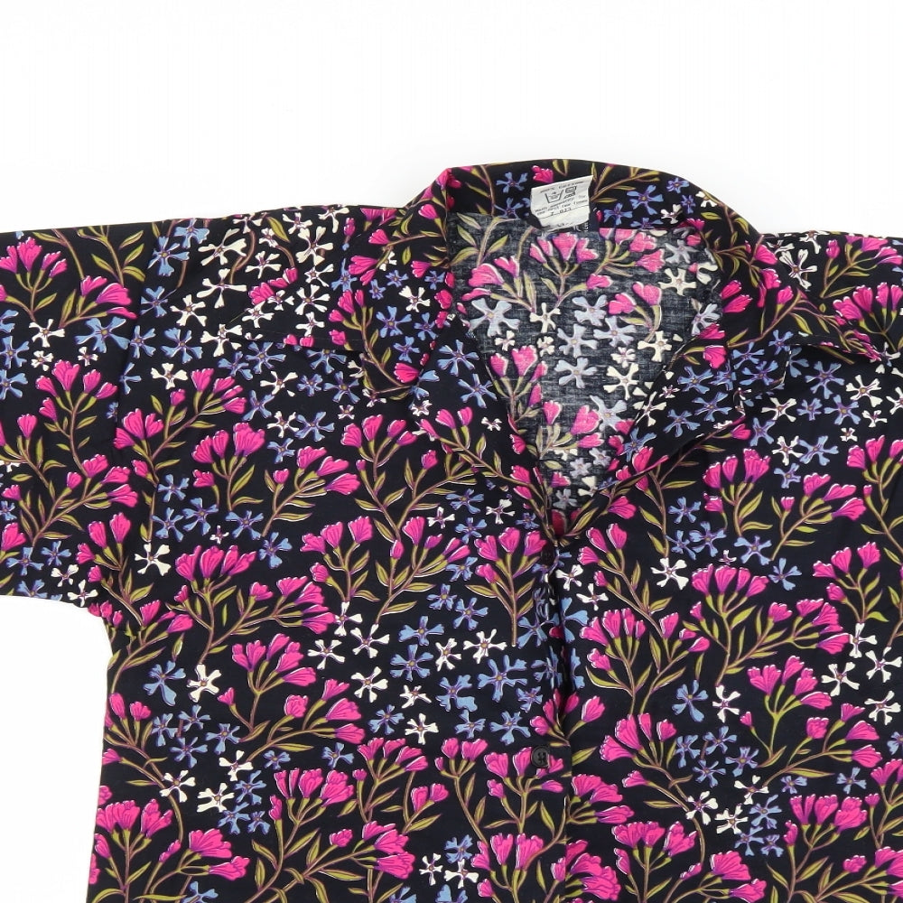 Close-up detail of bambie house women’s multicoloured floral basic button-up, size UK 10