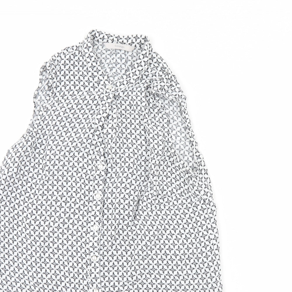 George Womens White Geometric  Basic Button-Up Size 8