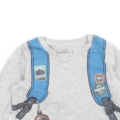 Close-up detail of Wild Adventure boys’ grey basic t-shirt, size 2-3, years
