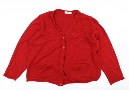 Womens UK Size L Care Red Cardigan Jumper
