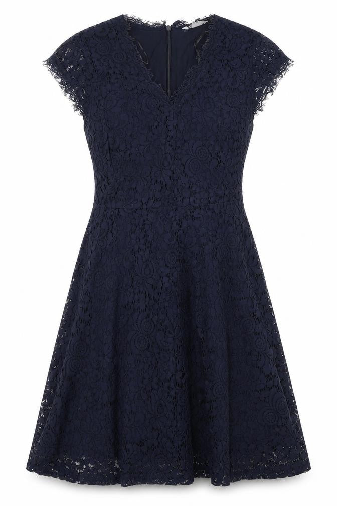 Front view of H&M women’s blue lace fit & flare, size L