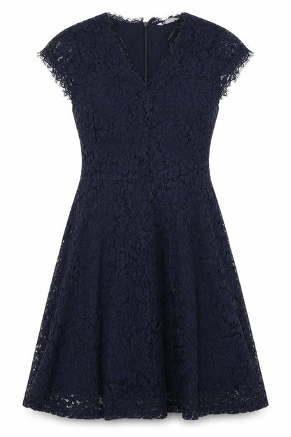 Front view of H&M women’s blue lace fit & flare, size L