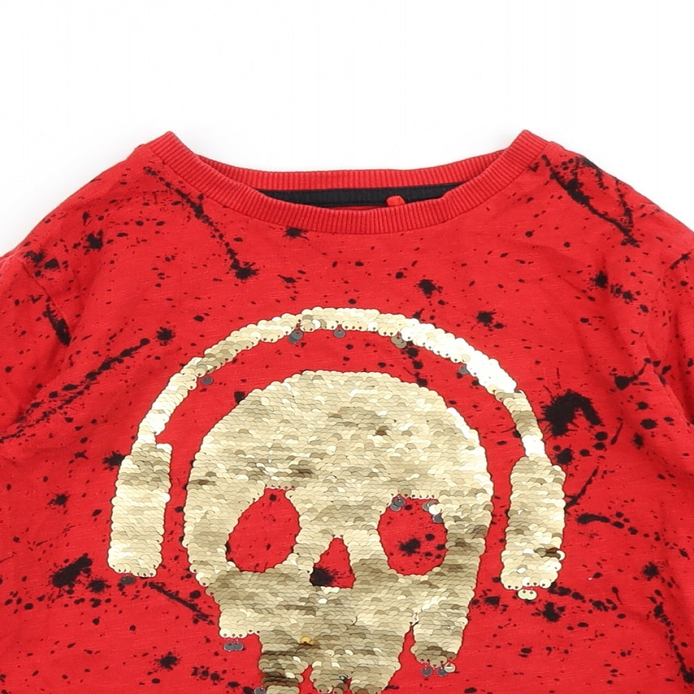 Close-up detail of Next boys’ red polka dot basic t-shirt, size 6, years - reversible sequins