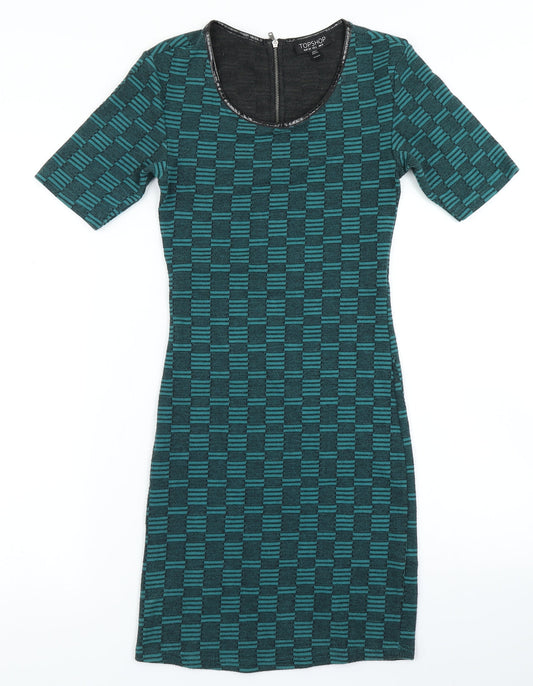 Topshop Womens Green Geometric  Bodycon  Size 6