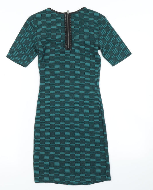 Topshop Womens Green Geometric  Bodycon  Size 6