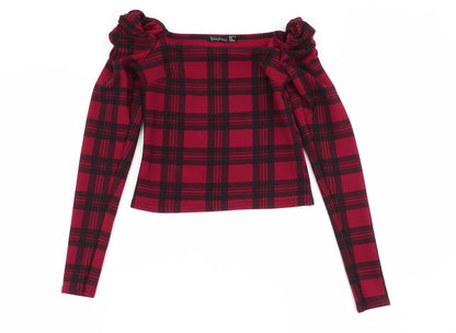 Boohoo Womens Multicoloured Check  Basic Blouse Size 6