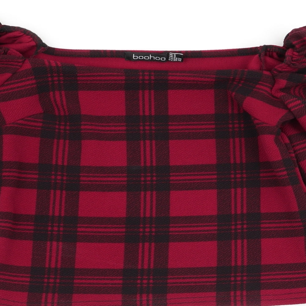Boohoo Womens Multicoloured Check  Basic Blouse Size 6