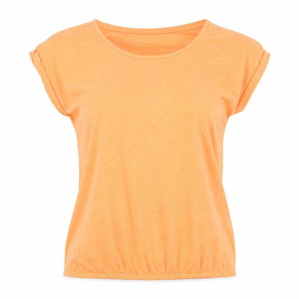 Front view of Fishbone women’s orange basic t-shirt, size XS