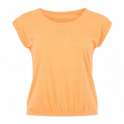 Front view of Fishbone women’s orange basic t-shirt, size XS