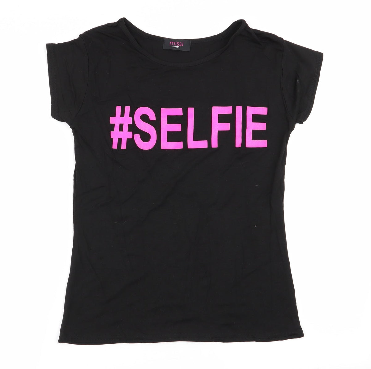 Additional front view of missi london women’s black basic t-shirt, size S