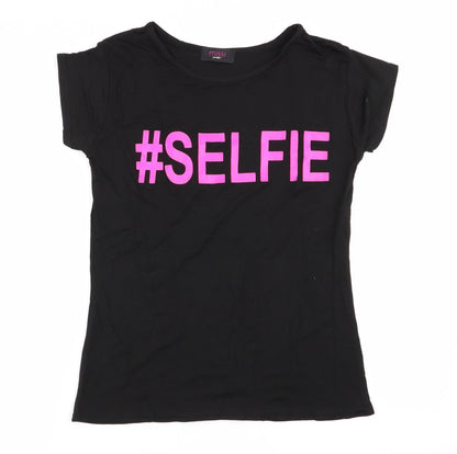 Additional front view of missi london women’s black basic t-shirt, size S