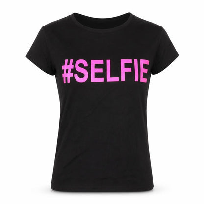 Front view of missi london women’s black basic t-shirt, size S