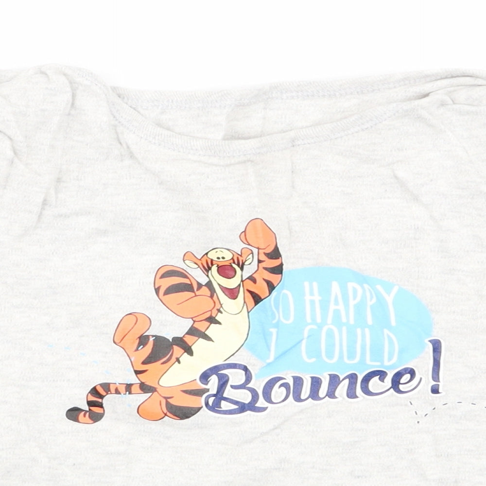 Close-up detail of dinsey boys’ grey solid pyjama top, size 2-3, years