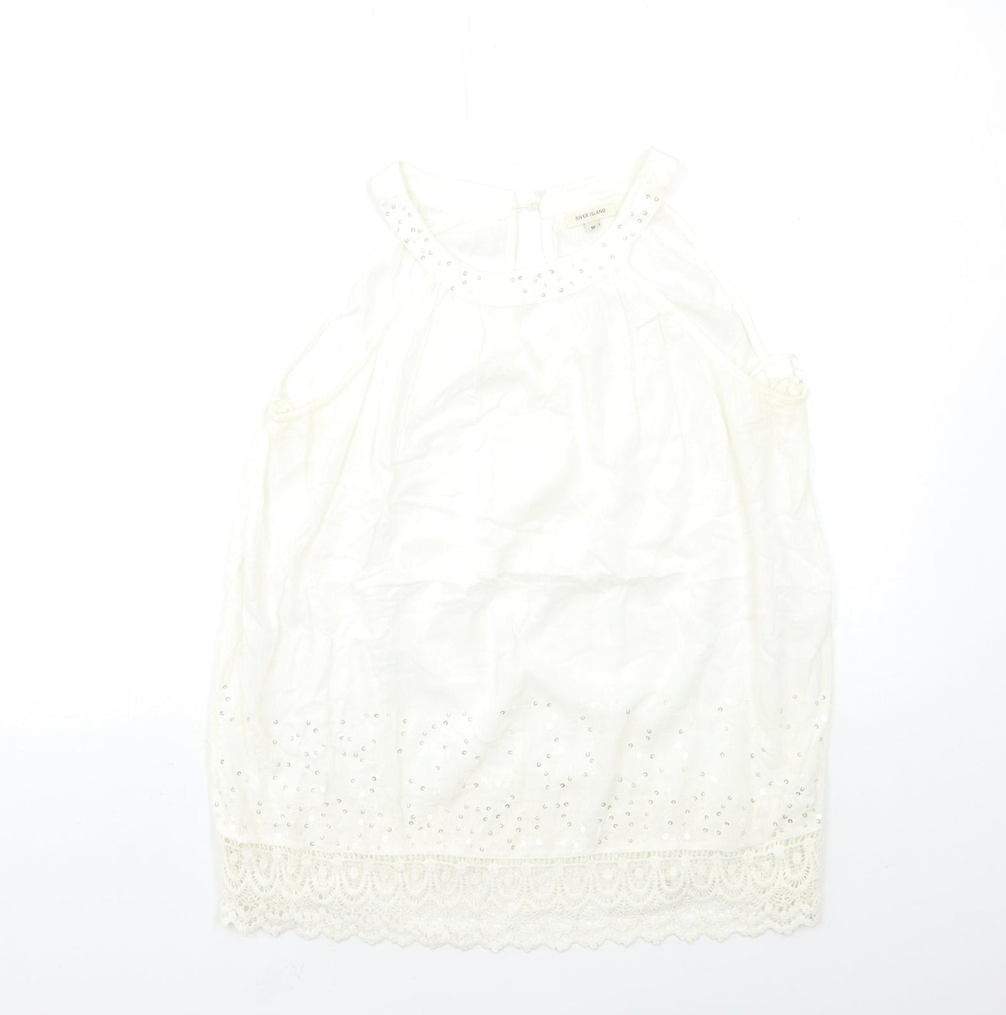 Womens UK Size 10 River Island White Basic Tank