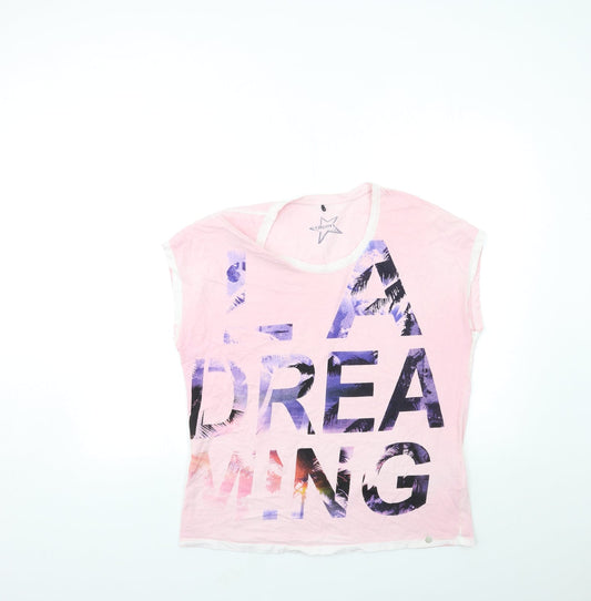 Olsen Womens Pink Floral  Basic T-Shirt Size 14