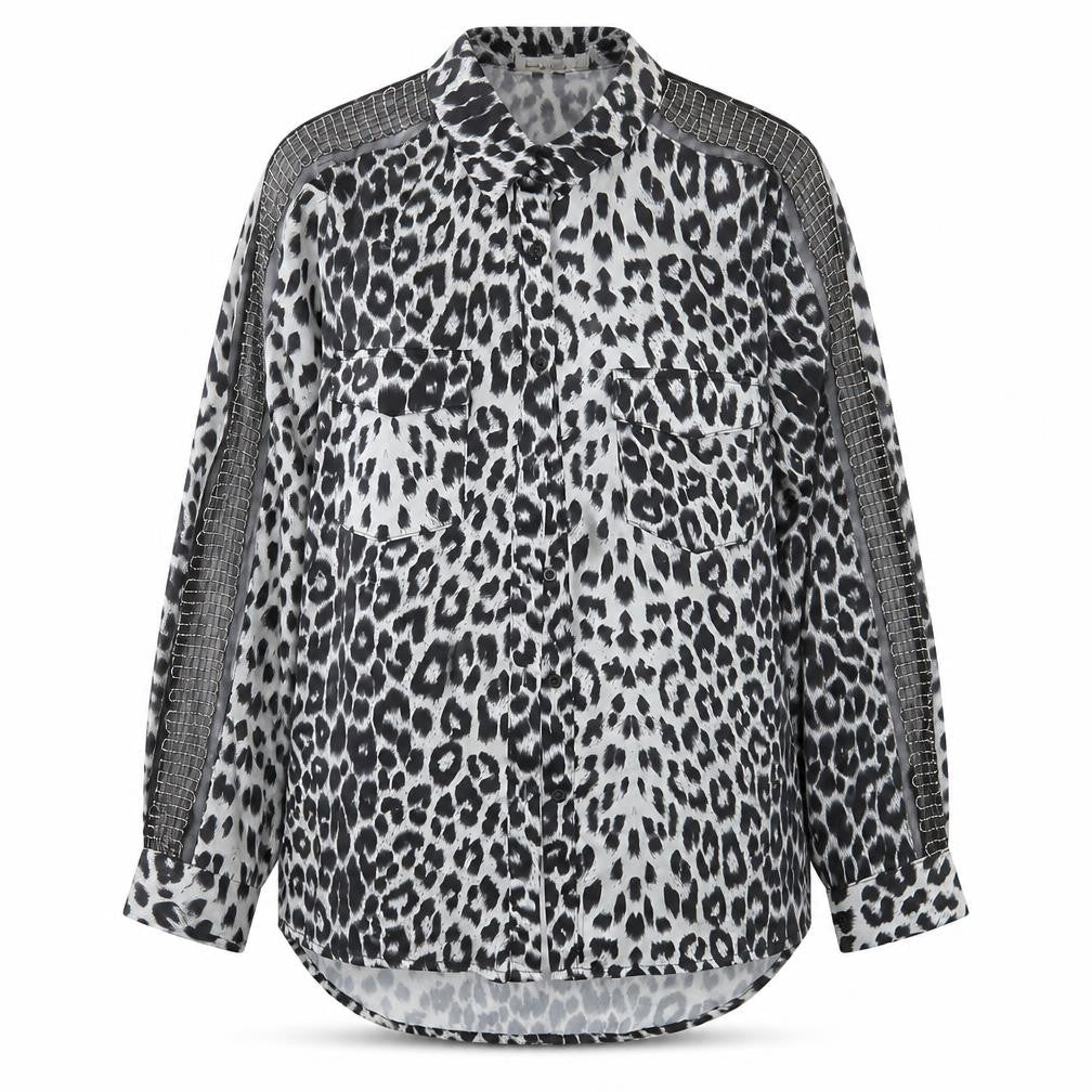 Front view of Exquiss women’s multicoloured animal print basic button-up, size L