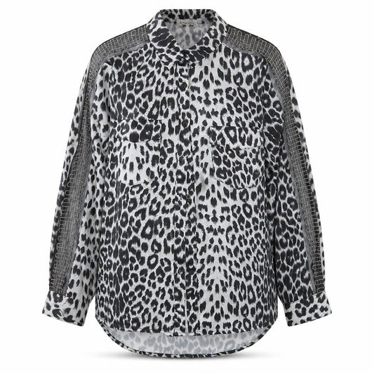 Front view of Exquiss women’s multicoloured animal print basic button-up, size L