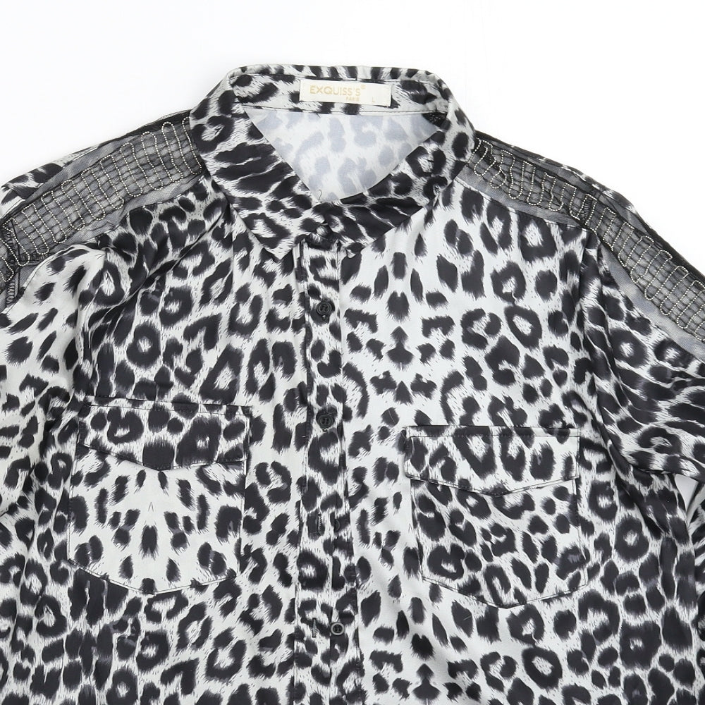 Exquiss Womens Multicoloured Animal Print  Basic Button-Up Size L