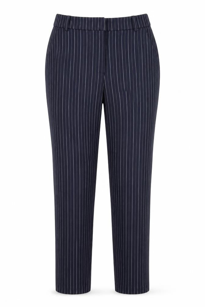 Front view of Tu women’s blue striped trousers, size UK 10, 25-inch leg