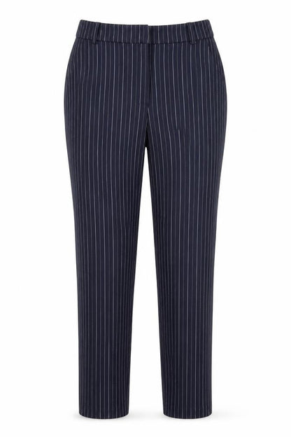 Front view of Tu women’s blue striped trousers, size UK 10, 25-inch leg