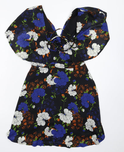 Boohoo Womens Black Floral  Fit & Flare  Size 10