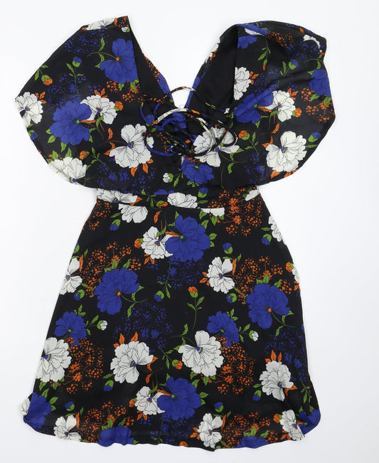 Boohoo Womens Black Floral  Fit & Flare  Size 10