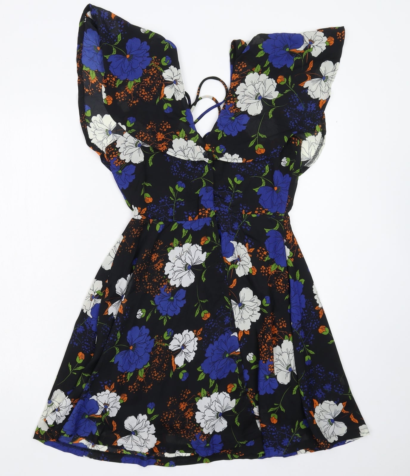 Boohoo Womens Black Floral  Fit & Flare  Size 10