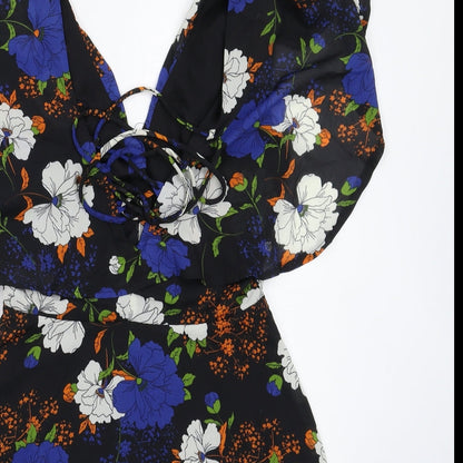 Boohoo Womens Black Floral  Fit & Flare  Size 10