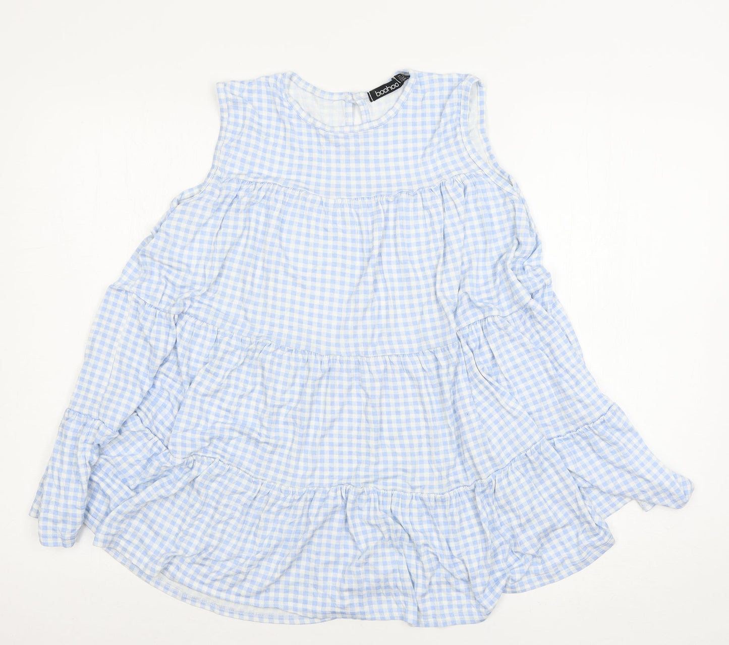 Boohoo Womens Blue Check Jersey Basic Blouse Size 12