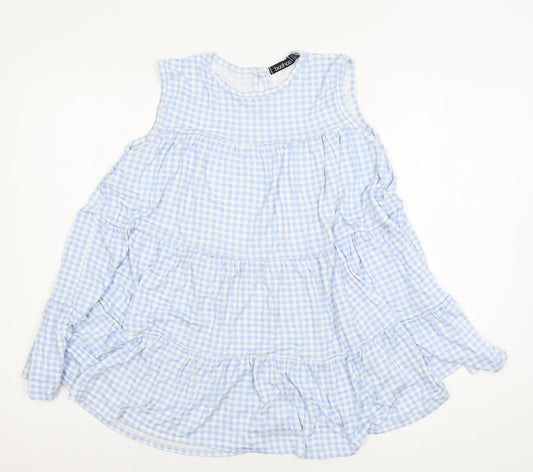 Boohoo Womens Blue Check Jersey Basic Blouse Size 12