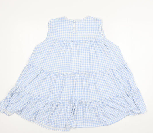 Boohoo Womens Blue Check Jersey Basic Blouse Size 12