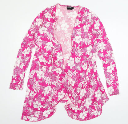 B.You Womens Pink Floral Jersey Cardigan Jumper Size 14