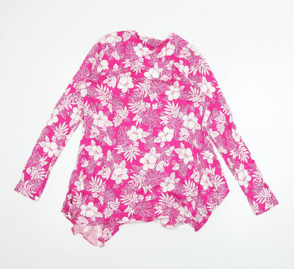 B.You Womens Pink Floral Jersey Cardigan Jumper Size 14