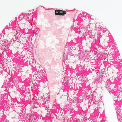 B.You Womens Pink Floral Jersey Cardigan Jumper Size 14