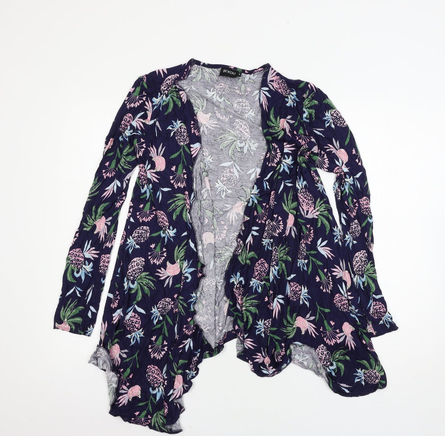 Be You Womens Blue Floral Jersey Cardigan Jumper