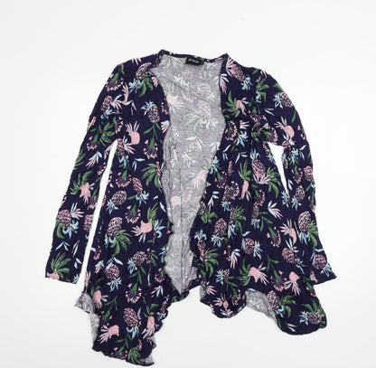 Be You Womens Blue Floral Jersey Cardigan Jumper