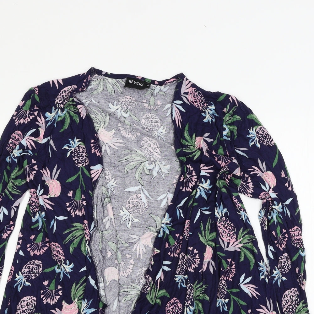 Be You Womens Blue Floral Jersey Cardigan Jumper