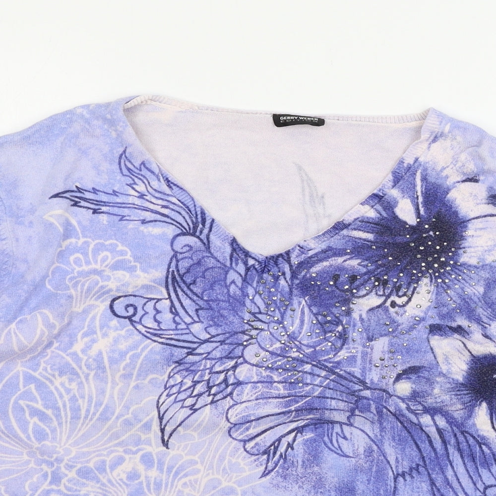 Gerry Weber Womens Blue Geometric Knit Pullover Jumper Size 20