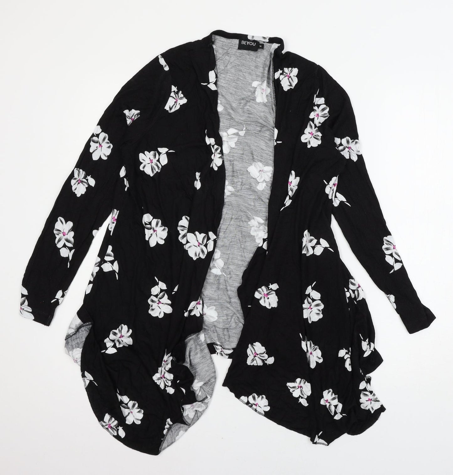 Be You Womens Black Floral Jersey Cape Jumper Size 14