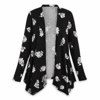 Front view of Be You women’s black floral jersey cape jumper, size UK 14