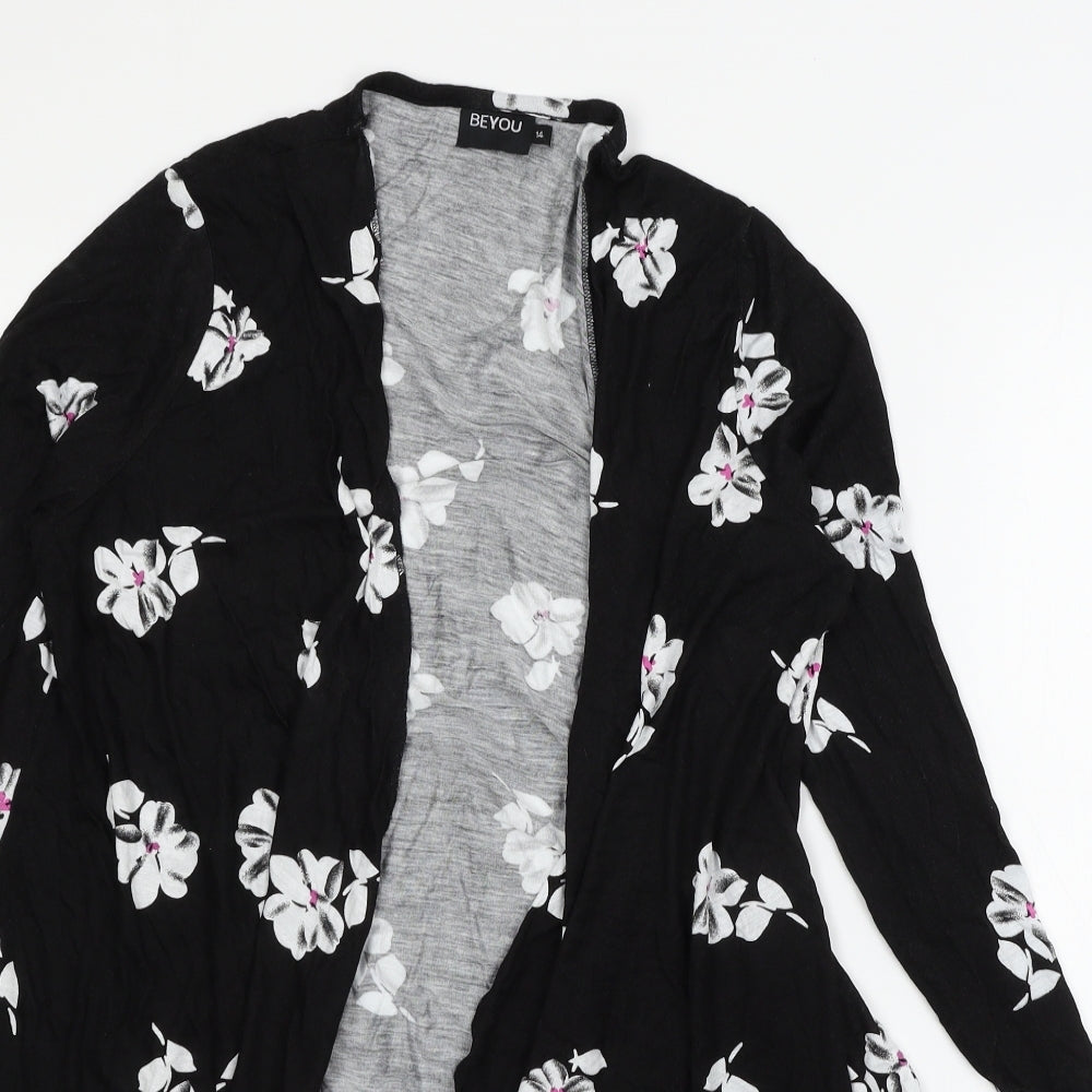 Be You Womens Black Floral Jersey Cape Jumper Size 14