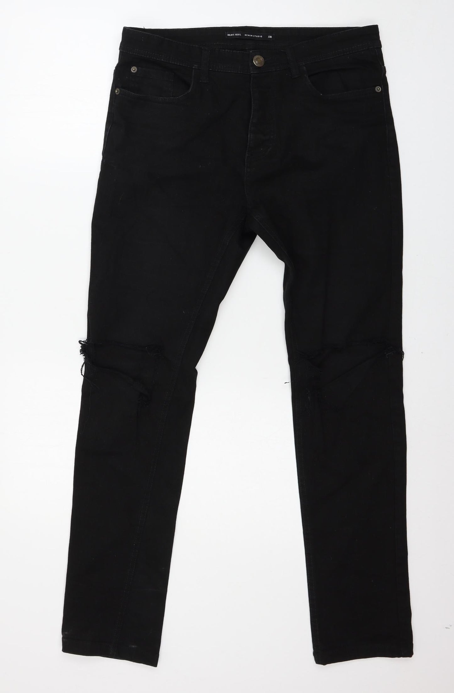 Mens UK Size 32 in Brave Soul Regular Fit Straight Black Jeans