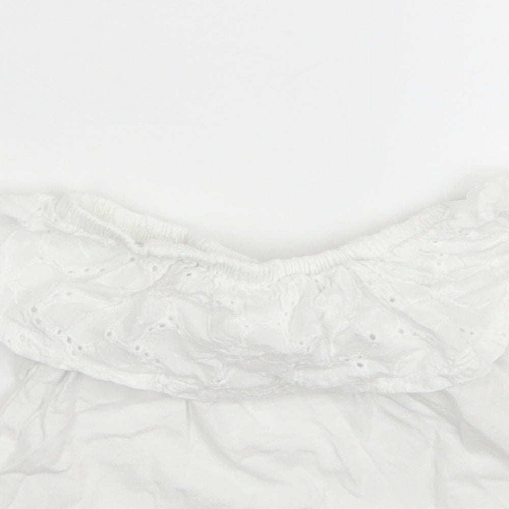 Close-up detail of M&Co girls’ white basic t-shirt, size 3-4, years
