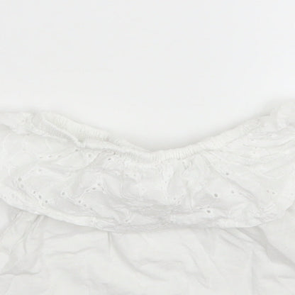 Close-up detail of M&Co girls’ white basic t-shirt, size 3-4, years