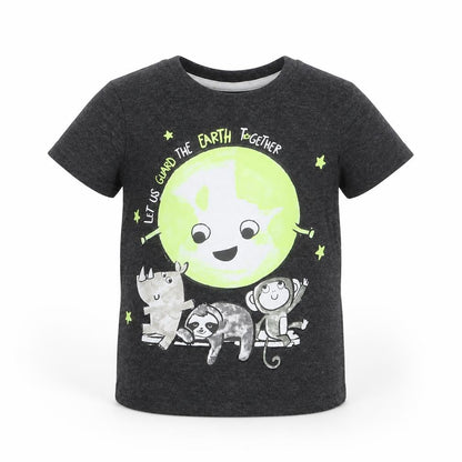 Front view of SO CUTE Baby Grey Animal Print Basic T-Shirt, size 18-24, Months
