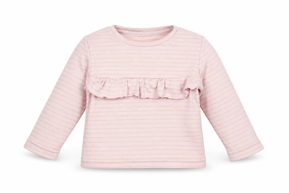 Front view of Matalan girls’ pink striped basic t-shirt, size 12-18, months