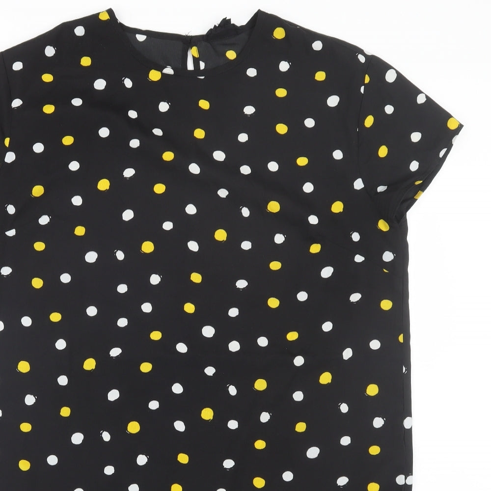 Wednesday Girl Womens Black Polka Dot  Basic T-Shirt Size L